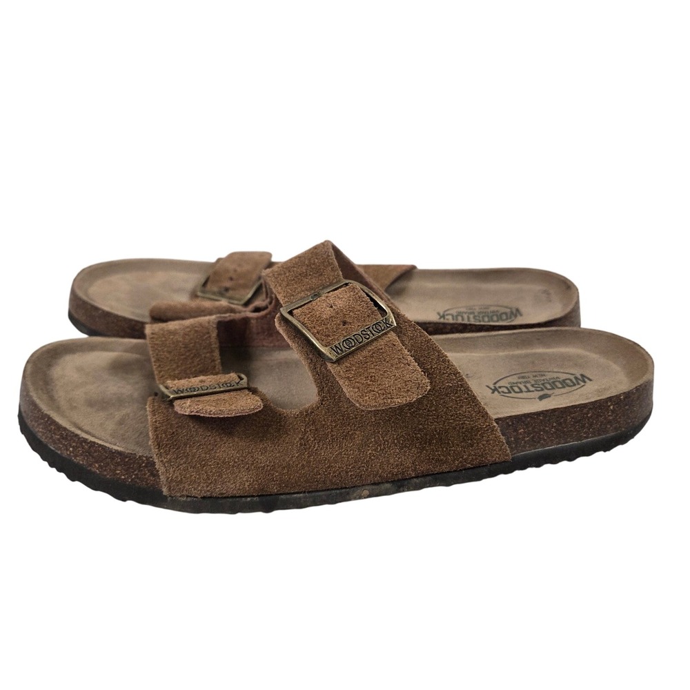 Woodstock Vintage Brand Brown Suede Two Strap Buckle Cork Slide Sandals Mens 11